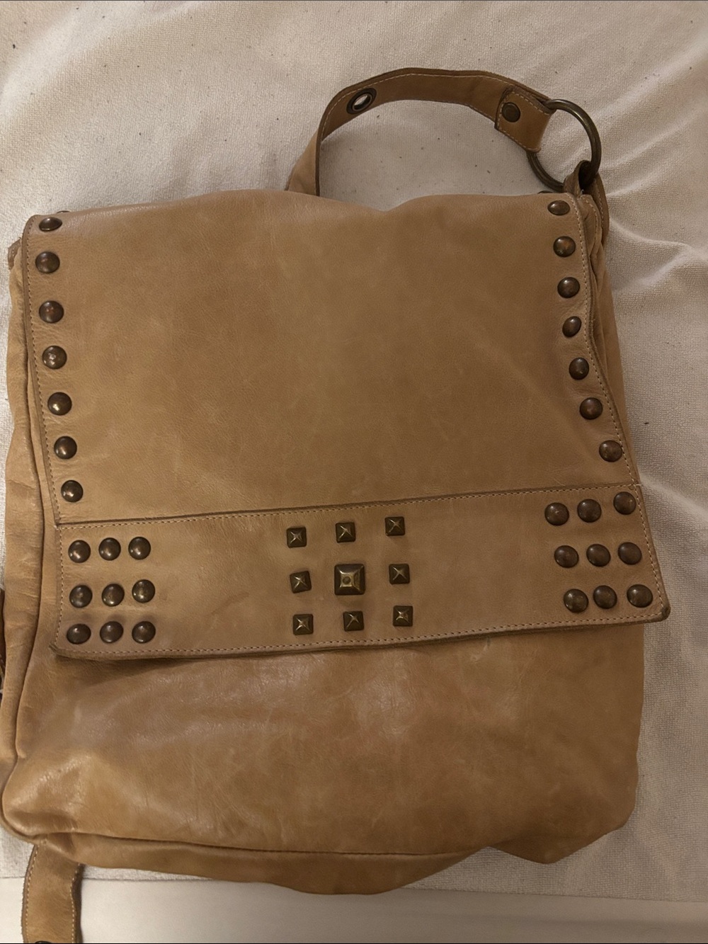 Laura Di Maggio Italian Leather Studded Shoulder Bag Tan Brown